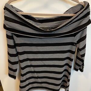 Black and White Striped Off-Shoulder Top